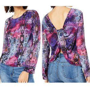 New Bar III Snake Print Twist Back Long Sleeve Blouse Multicolor Size Medium